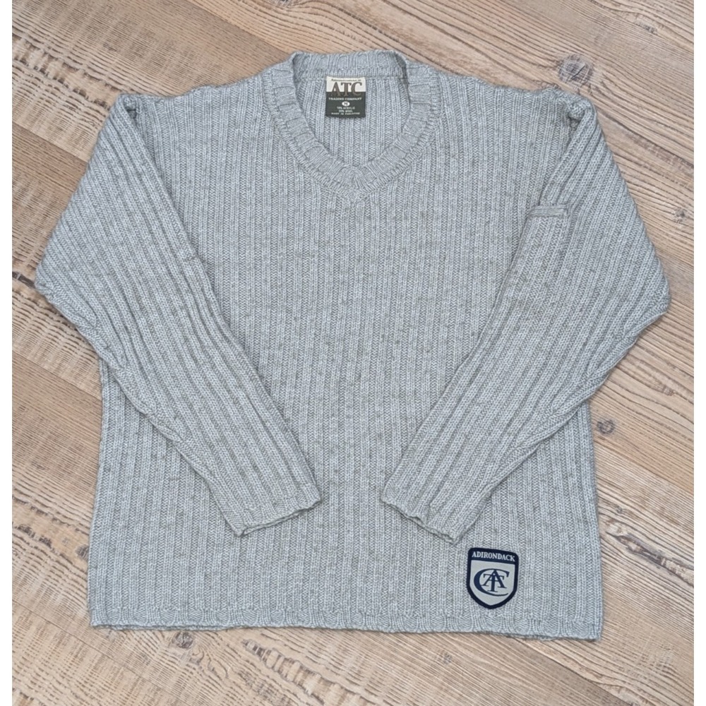 Adirondack Trading Co V-Neck Sweater Mens Medium Gray Wool Blend Ribbed Knit
